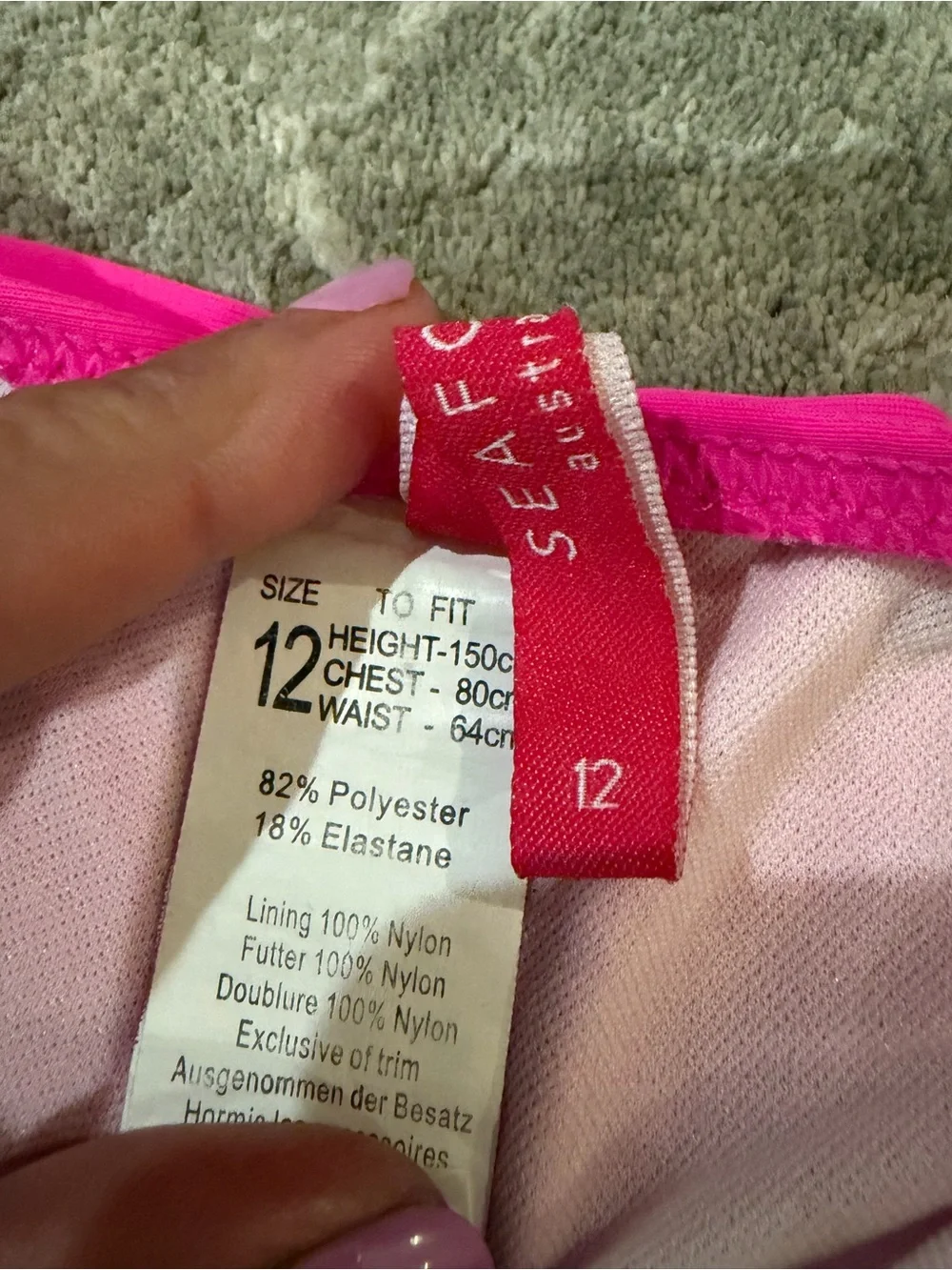 Seafolly Bright Pink Bikini Set with Beaded Detail size 12
